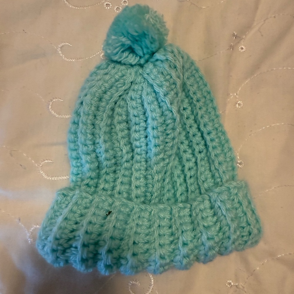 Cozy Aqua Knit Pom-Pom Hat for Kids